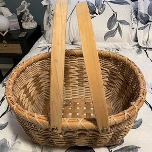 Large Charming Wood Woven 2 Handled Market Basket Boho Easter